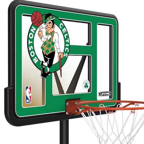 Lifetime NBA Boston Celtics Portable Basketball Hoop, Adjustable Height 7.5-10 Ft, 44 Inch Shatterproof Fusion Backboard, Base with Wheels - color: Boston Celtics