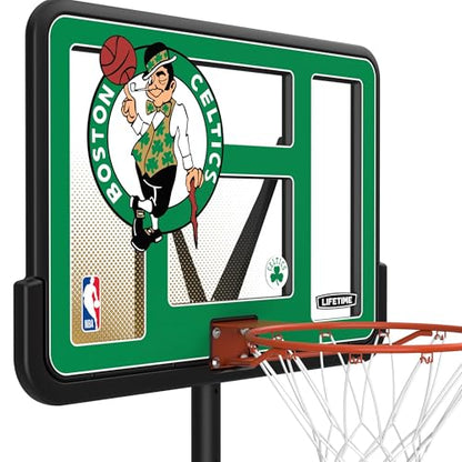 Lifetime NBA Boston Celtics Portable Basketball Hoop, Adjustable Height 7.5-10 Ft, 44 Inch Shatterproof Fusion Backboard, Base with Wheels - color: Boston Celtics