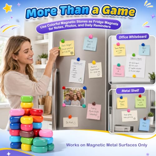 Magnet Game with String, 30 Colorful Magnetic Stones, Portable Magnetic Chess Strategy Set for 2-6 Players, Family Game Night, Travel, Camping, Party, Storage Bag and Instructions