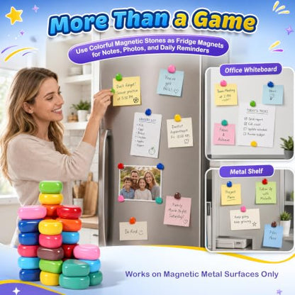 Magnet Game with String, 30 Colorful Magnetic Stones, Portable Magnetic Chess Strategy Set for 2-6 Players, Family Game Night, Travel, Camping, Party, Storage Bag and Instructions