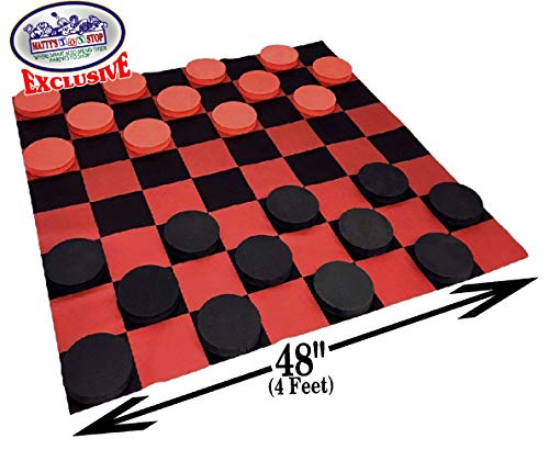 Matty's Toy Stop Deluxe Giant Checkers (Indoor/Outdoor) Game with 6" Foam Discs, 48" (4 feet x 4 feet) Game Mat and Storage Bag