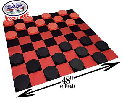 Matty's Toy Stop Deluxe Giant Checkers (Indoor/Outdoor) Game with 6" Foam Discs, 48" (4 feet x 4 feet) Game Mat and Storage Bag
