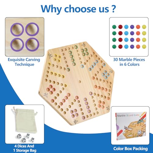 15 in Wahoo Board Game, Marble Board Game for 4-6 Players, Fast Track Board Game with Complete Accessories, Classic Board Game for Game Night, Parties - color: Small, Wood Log