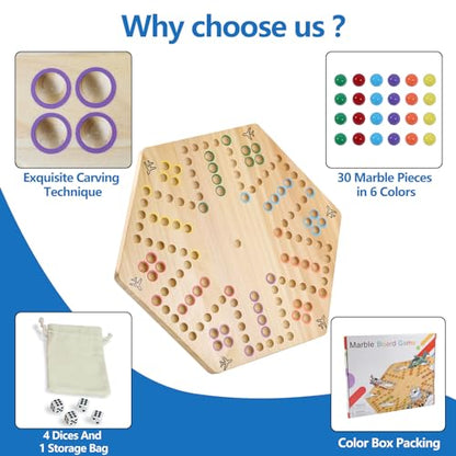 15 in Wahoo Board Game, Marble Board Game for 4-6 Players, Fast Track Board Game with Complete Accessories, Classic Board Game for Game Night, Parties - color: Small, Wood Log