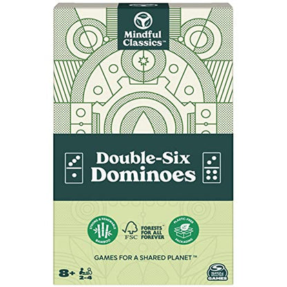 Mindful Classics, Double-Six Wood Dominoes Set Sustainable Classic Games with Wood Storage Case, for Adults and Kids Ages 8 and up - color: Double 6 Wood Dominoes Set