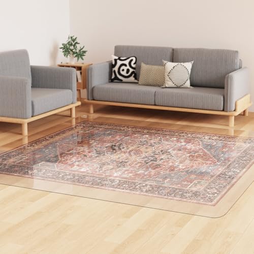 Crystal Clear Floor Mat 6×9ft, Upgraded Easy Flat Waterproof Vinyl Rug Cover, Large Stain-Resistant Plastic Area Rug Floor Protector for Kitchen, Dining Room, High-Traffic Areas - color: Transparent (Upgraded ), size: 6'×9' (72 x 108 inch) (Rectangular)