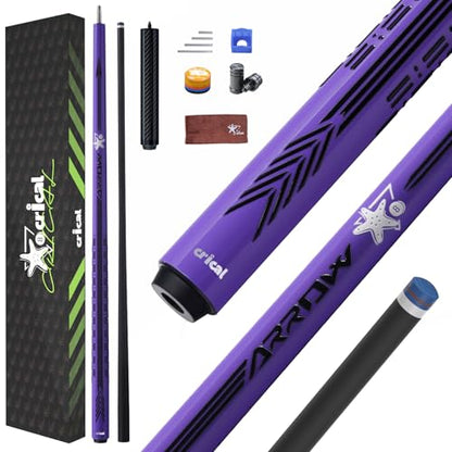 CRICAL Carbon Fiber Pool Cue Stick - 58" Low Deflection Professional Pool Cue with Pro Taper Shaft, 3D Anti-Slip Wrapless Grip, 12.5mm Tip & 3/8x8 Joint Billiard Stick for Enhanced Control & Accuracy - color: CL-PD- Set Purple