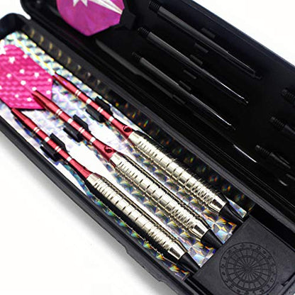 Soft Tip Darts Set for Electronic Dart Board 18/22g Plastic Tip Darts Set with Brass Barrels&Aluminum Shafts, 6 Flights 3 Spare Plastic Dart Shaft 20 Soft Tips Portable Case (18g-Silver&Pink)