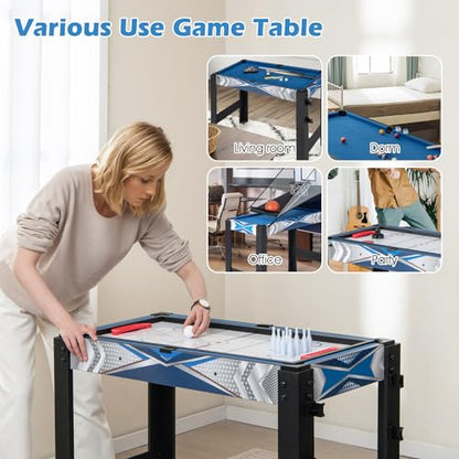 GLACER Multi Game Table, 6 in 1 Combo Pool Table w/Air Hockey, Billiards, Ping Pong, Basketball, Shuffleboard & Bowling, Foldable Design Game Table with Accessories for Home, Family Night