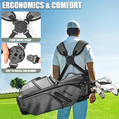 14 Way Full Length Dividers Golf Stand Bag, Lightweight Golf Bag with Stand for Men and Women Golf Club Carry Bag with Dual Strap & Rain Cover - color: Green