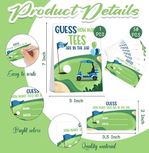 Golf Brithday Decorations,Golf Theme Birthday Party Games, Guess How Many GolfsTees are in the Jar, 50 Cards and Sign,Suite for Birthday Party Bridal Shower Wedding Activities - size: golf