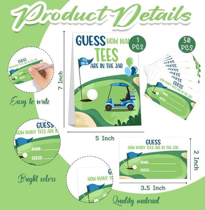 Golf Brithday Decorations,Golf Theme Birthday Party Games, Guess How Many GolfsTees are in the Jar, 50 Cards and Sign,Suite for Birthday Party Bridal Shower Wedding Activities - size: golf
