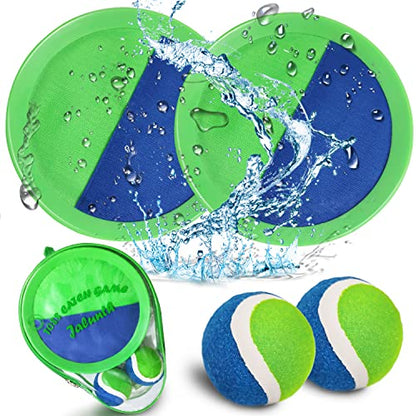 Jalunth Ball Catch Set Games Toss Paddle - Beach Toys Back Yard Lawn Outdoor Pool Backyard Camping Throw Age 3 4 5 6 7 8 9 10 11 12 Years Old Boys Girls Kids Adults Family Outside Easter Gifts Green - color: Green