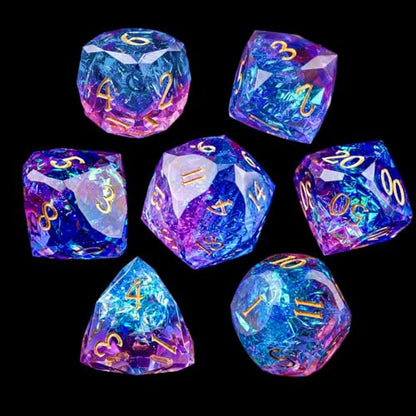 Multifaceted Resin DND Dice Set 7 PCS – Transparent Polyhedral Role Playing Dice for Dungeons & Dragons, Pathfinder, RPG and Tabletop Games(Blue Purple) - color: Multifaceted -Blue Purple