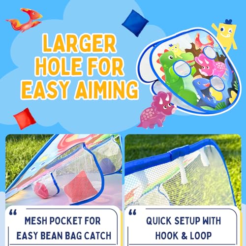 Grip Kids 2 in-1 Dinosaur and Spaceship-Themed 27-inch Bean Bag Toss Game Set for for 1-2 Players, Backyard Games, Family Party, Birthday, for Toddlers Ages 3 4 5 6 Year Old- Amazon Exclusive
