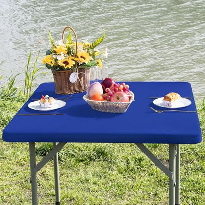Square Fitted Table Cover Elastic Tablecloth Stretch Spandex Table Top Cover Tables Topper Cap for Dining Kitchen Home Party Blue 34X34 Inch - color: Blue, size: 34" x 34" (Square)