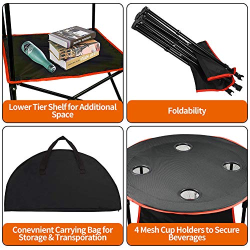 Camping Table Portable Folding Side Table with 4 Cup Holders | 600D Canvas & Steel Frame, Carry Case Included, For Outdoor Picnic, Beach, Games, Camp & Patio, Travel & Storage
