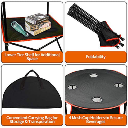 Camping Table Portable Folding Side Table with 4 Cup Holders | 600D Canvas & Steel Frame, Carry Case Included, For Outdoor Picnic, Beach, Games, Camp & Patio, Travel & Storage