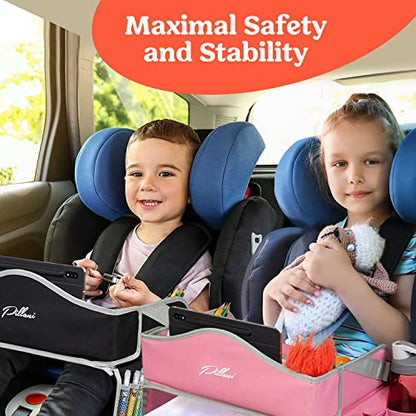PILLANI Kids Travel Tray for Car - Toddler Travel Essential with iPad Holder & Dry Erase Board - Road Trip Essentials - Carseat Table - Toddler Lap Desk Organizer for Airplane - Kids Travel Essentials - color: Blue