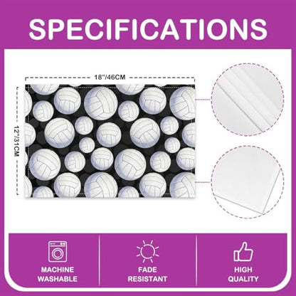 Volleyball Placemat Set of 4,Ball Sport Games Outdoor Indoor Place Mats,Black White Washable Durable Table Mats 12x18 Inch - color: Black White