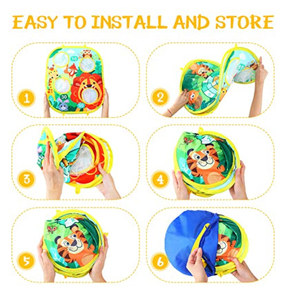 Yunsailing 63 Pcs Carnival Outdoor Games Set for Kids Include Animal Bean Bag Toss Plastic Cones Ring Toss Egg and Spoon Race, Field Yard Lawn Outdoor Game, Gift for Birthday Party