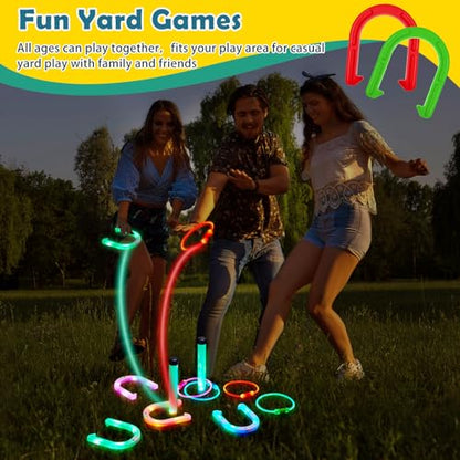 Liliful 20 Pcs Outdoor Ring Toss Game Ring Toss Glow in Dark Games with LED Yard Game Outdoor Games for Family Adults Lawn Backyard Camping Glow Party
