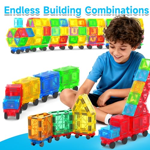 Mini Magnetic Tiles Cars Construction Set - 8 PCS Magnetic Car Base Compatiable with Mini & Standard Tiles, Magnet Building Blocks Expansion Set, Magnet Bricks Truck Toy for Boys & Girls - style: Magnetic Cars