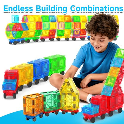 Mini Magnetic Tiles Cars Construction Set - 8 PCS Magnetic Car Base Compatiable with Mini & Standard Tiles, Magnet Building Blocks Expansion Set, Magnet Bricks Truck Toy for Boys & Girls - style: Magnetic Cars