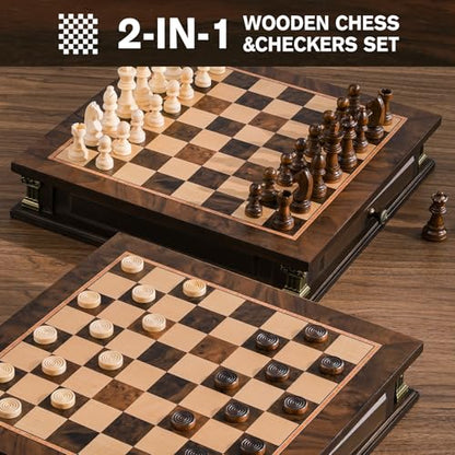 Peradix Magnetic Chess Set with 2 Built-in Storage Drawers, 12 inch Wooden Strategy Board Games, 2 Extra Queens, Travel Magnet Chess Game for Adults, Kids and Family Game Night, Gift Package - size: 12 Inches