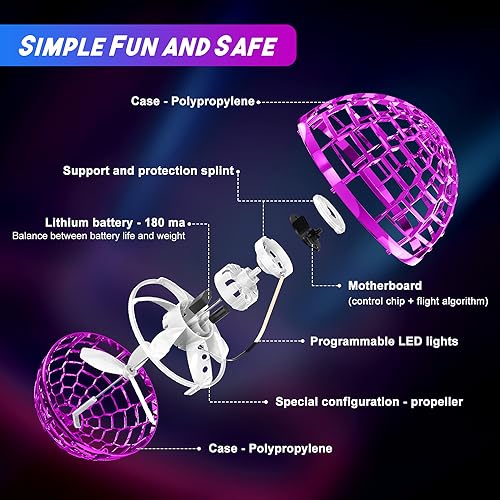 Fly Orb Hover Ball Floating Boomerang Spinner Drone Balls - Cool Toys Gifts for 6-15 Year Old Boys & Girls (Blue) (Purple_01) - color: 2026-purple
