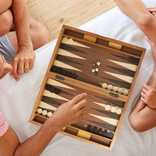 GSE Games & Sports Expert Premium Wooden Folding Inlay Backgammon Board Game Set, Classic Traditional Strategy Board Games (Focus- 21 Inches) - color: Wood-focus, size: Large
