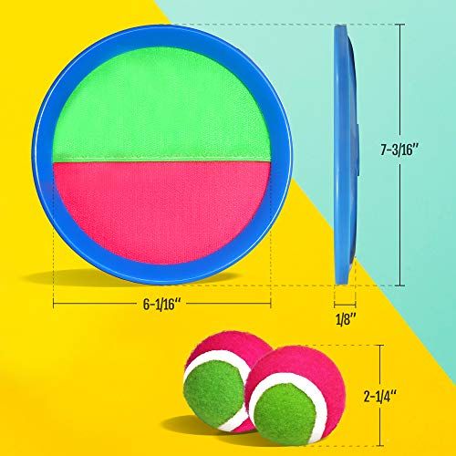 Novelty Place Toss and Catch Ball Set - Paddle toss Ball Toy Throw and Catch Game - Ball Catching Outdoor Sports Fun for Kids - 2 Self Stick Paddles, 2 Fuzzy Balls & A Storage Bag