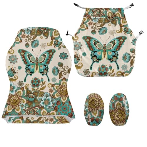 Butterfly Print Gaming Chair Cover with Armrest Covers Boho Mandala Flower Print Computer Chair Seat Slipcovers Universal Fit for Desk/Swivel/Rotating Chairs Protector - color: Brown - Butterfly Boho Mandala Flower