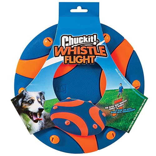 Chuckit! Whistle Flight Outdoor Dog Fetch Toy, Orange/Blue, 10.6" x 1.2" x 11.1", For Medium to Large Dogs
