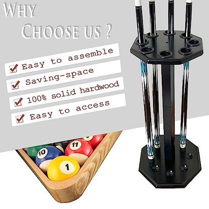 Freestanding Billiard Cue Rack, Pool Table Accessories Hold 8 Cues, Pool Cue Stick Holder, Wooden Floor Stand Pool Cue Holder for Billiard Game Room (Black) - color: Black