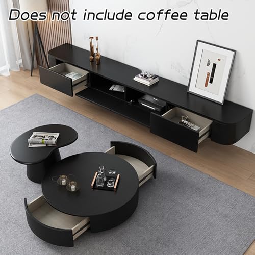 Floating TV Stand - Wall Mounted Media Console with 2 Drawer, Floating Entertainment Center TV Cabinet, Wall Mounted Audio/Video Shelf for Home Room (Black, 55.12x7.87x9.45IN) - color: Black, size: 55.12x7.87x9.45IN