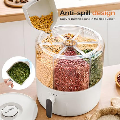 16lb Grain and Rice Storage Container, 6 Grid Rotating Dispenser, Airtight Rice Storage - size: PRO-M