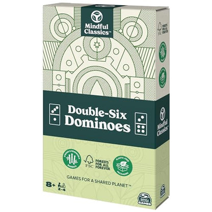 Mindful Classics, Double-Six Wood Dominoes Set Sustainable Classic Games with Wood Storage Case, for Adults and Kids Ages 8 and up - color: Double 6 Wood Dominoes Set