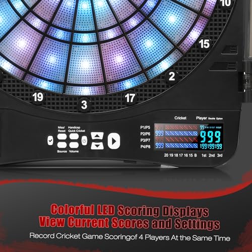 Electronic Dart Board Cabinet Set, Illuminated Target Dartboard for Adults, 48 Games with 315 Variations Soft Tip Digital Dartboard Cabinets with 6 Darts, 100PCS Soft Tips