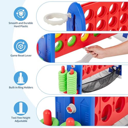GarveeLife 4 in a Row Tabletop Game, 3.6 Ft 4 to Score Game for Kids & Adults, Indoor/Outdoor Family Yard, Portable Giant 4 Row Game with Carrying Bag for Home, Picnic & Travel, 4-in-1 Version