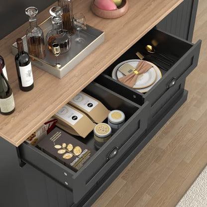 Gyfimoie Sideboard Buffet Cabinet with 2 Drawers, Farmhouse Kitchen Pantry with Adjustable Shelves, Coffee Bar Cupboard Cabinet with 3 Doors for Kitchen, Dining Room (Black) - color: Black
