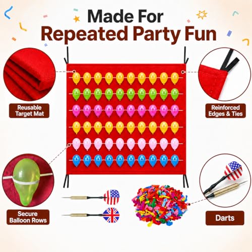 Balloon Dart Board, Carnival Fair Balloon Pop Game, Balloon Dart Game Board Set with 2 Darts & 500 Balloons, Classic Target Game for Birthday Parties, Carnivals (Straight)