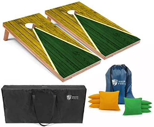 Tailgating Pros Lightweight Cornhole Game - 4'x2' Multicolor Pyramid Boards- Carrying Case & Set of 8 Corn Filled Bags - color: Yellow/Kelly Pyramid