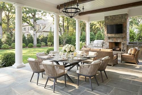 PURPLE LEAF 9 Pieces Outdoor Metal Furniture Set Patio Conversation Sets Dining Set, 1 Square Dining Table and 8 Modern Chairs with Cushions Seat Taupe - color: Taupe, size: 9 Pcs, style: Square