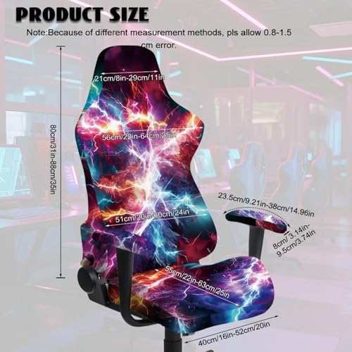 Stretchy Chair Slipcovers with Arms Cool Lightning Gaming Chair Cover Cat Scratch Proof Rotating Gaming Chair Covers Protector 4PCS Complete Set for Office Professional Environment - color: Cool Lightning