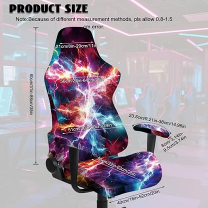 Stretchy Chair Slipcovers with Arms Cool Lightning Gaming Chair Cover Cat Scratch Proof Rotating Gaming Chair Covers Protector 4PCS Complete Set for Office Professional Environment - color: Cool Lightning