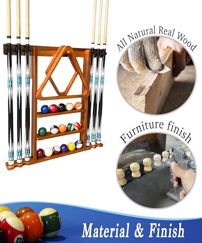 Pool Cue Stick Holder Wall Mount, Pool Cue Holder, Billiard Cue Rack For Pool Table Accessories. Pool Table Stick Holder Wall Mount Made Of 100% Solid Wood (Dark Oak) - color: Dark Oak