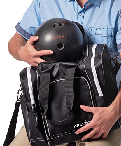 Athletico Bowling Bag for Single Ball - Single Ball Tote Bag With Padded Ball Holder - Fits a Single Pair of Bowling Shoes Up to Mens Size 14 - color: Black