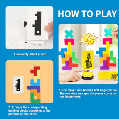 Cup Stacking Game Set with Cards and Bell, Quick Stack Speed Game + Building Blocks Puzzle 2-in-1, Family Party Game for Kids Ages 3-8, STEM Educational Toy 48 Pieces