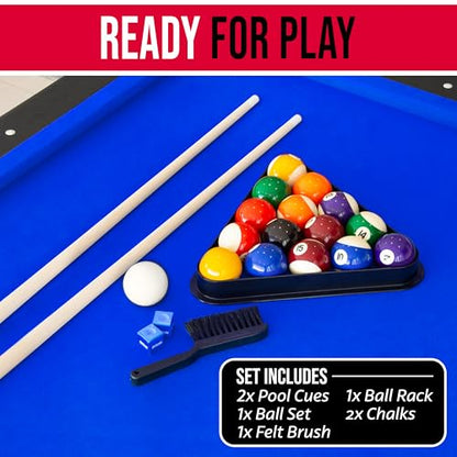 GoSports 6, 7, or 8 ft Billiards Tables - No Assembly, Choose Your Color - Portable Pool Table Includes Full Set of Balls, 2 Cue Sticks, Chalk and Felt Brush - style: 6ft Blue